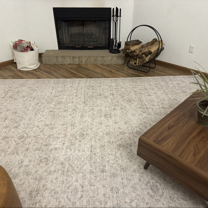 Canora Grey Beige Vintage-Inspired Washable Non-Slip Area Rug For